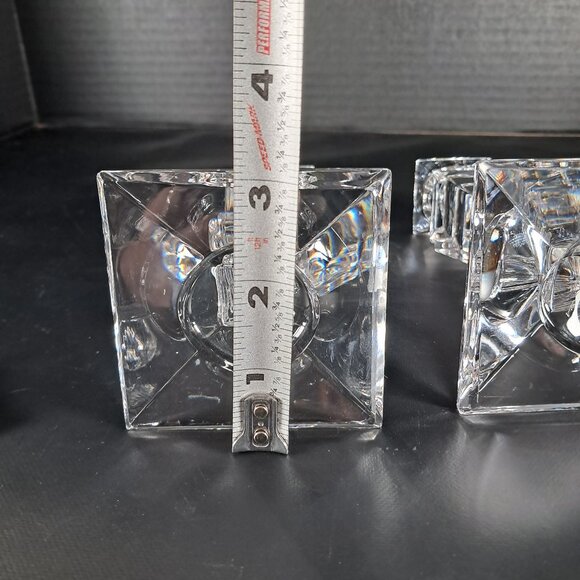 Exquisite Tyrone Irish Hand Cut 24% Crystal Square Pedestal Candlestick Holders - Picture 6 of 12
